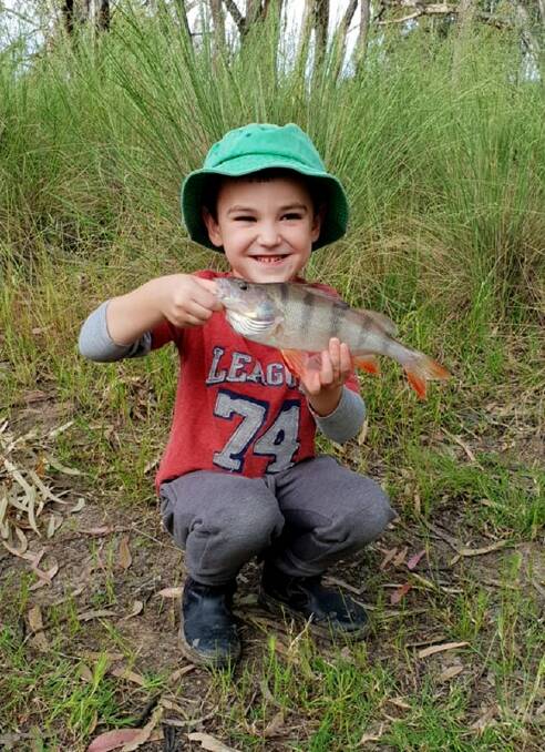 All smiles: Young Judd Stasinowsky with his redfin perch catch.