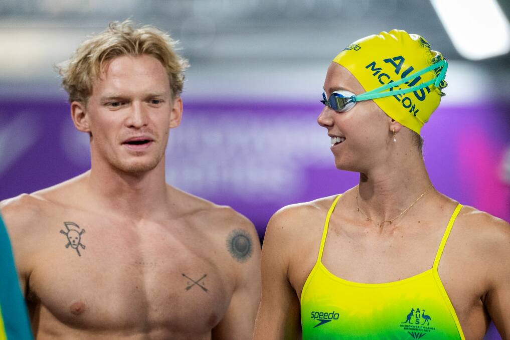 Double act: Cody Simpson and Emma McKeon at the Commonwealth Games in Birmingham. Picture: Tim Clayton/Corbis via Getty Images
