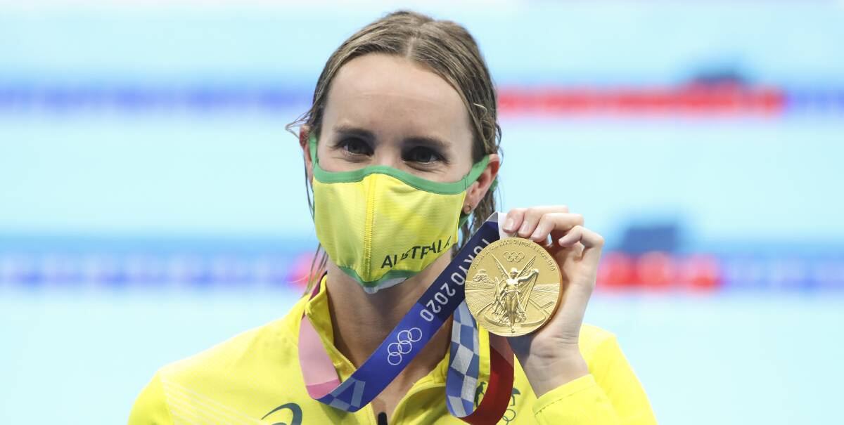 Illawarra's queen of the pool: Emma McKeon wins gold at the Tokyo Olympics last week. Picture: Jean Catuffe/Getty Images
