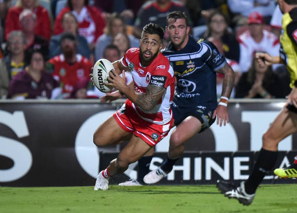 Debut: Winger Jordan Pereira played for the Dragons against the Cowboys last weekend. Picture: Scott Davis/NRL magery