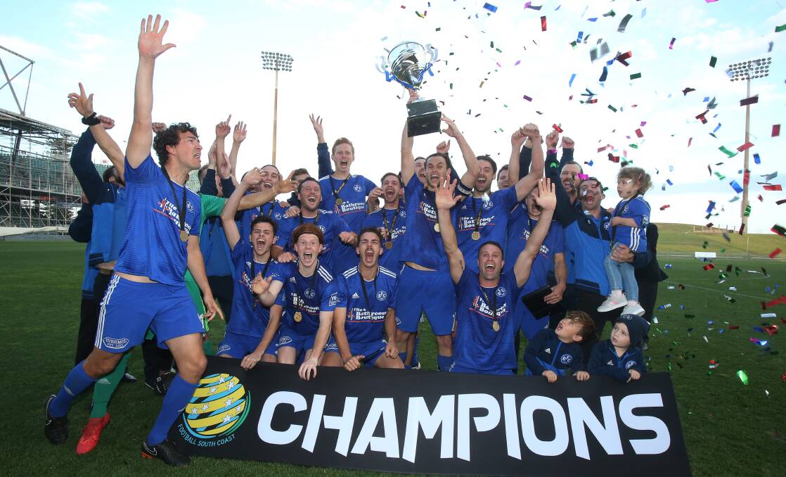 Blue era: Bulli celebrate winning the Illawarra Premier League grand final. Picture: Robert Peet