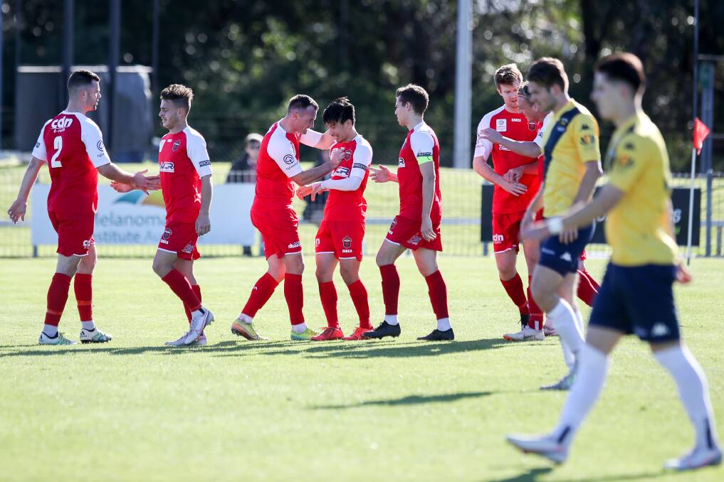 Dare to dream: The Wollongong Wolves celebrate a goal earlier this season. Pictures: Adam McLean