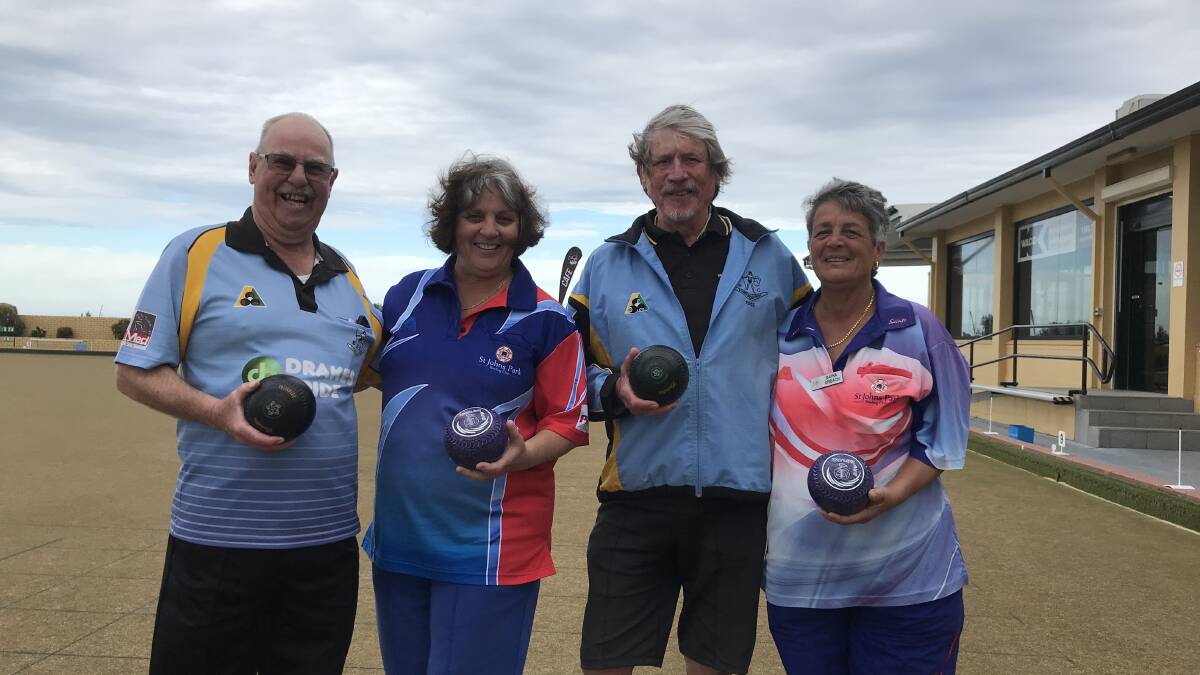 Winners: Phil Matthews, Joelen Bianchetto, Greg Jones and Dafna Orbach teamed up to take out the Champagne Breakfast Fours at Towradgi. Picture: Mike Driscoll
