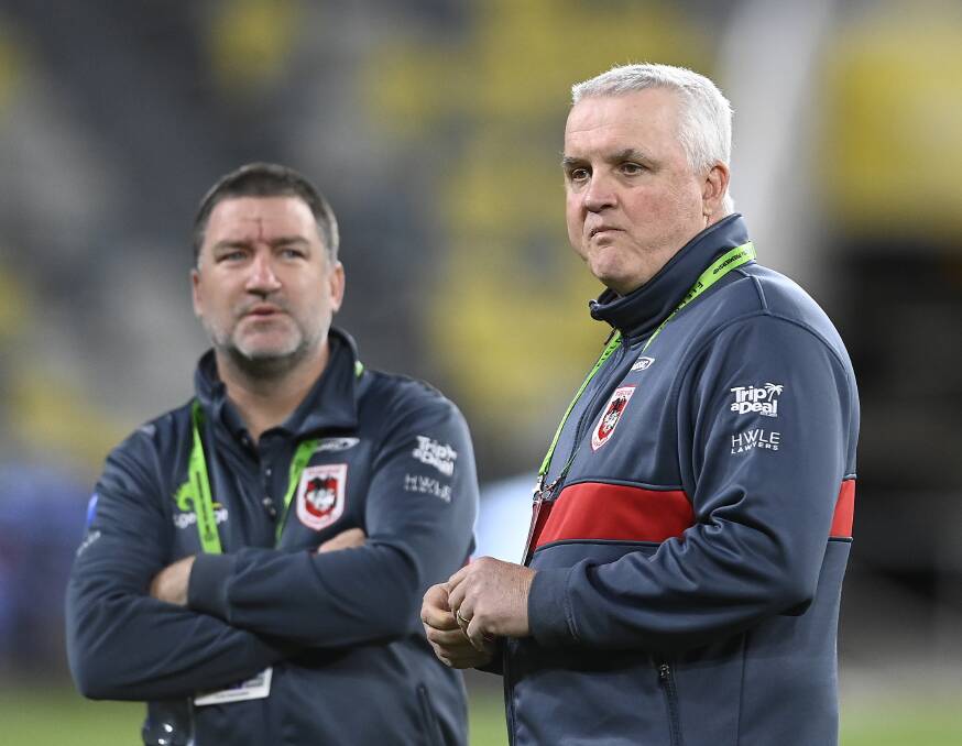 Fine line: Dragons coach Anthony Griffin (right) with former assistant Mat Head. Picture: Ian Hitchcock/Getty Images