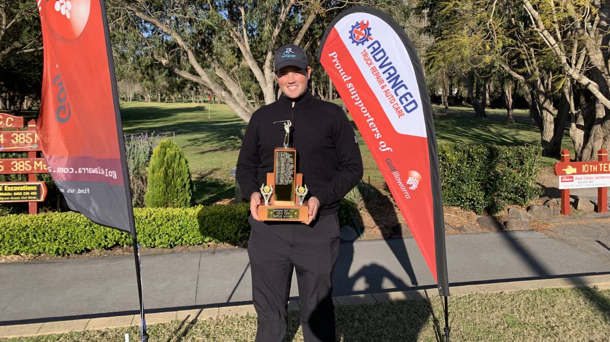 Success: Darcy Boyd with the Jamberoo Open trophy after winning by three shots. Picture: Supplied by Golf Illawarra