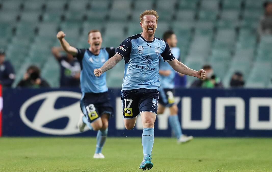 New role: David Carney celebrates with Sydney FC. Picture:Mark Metcalfe/Getty Images
