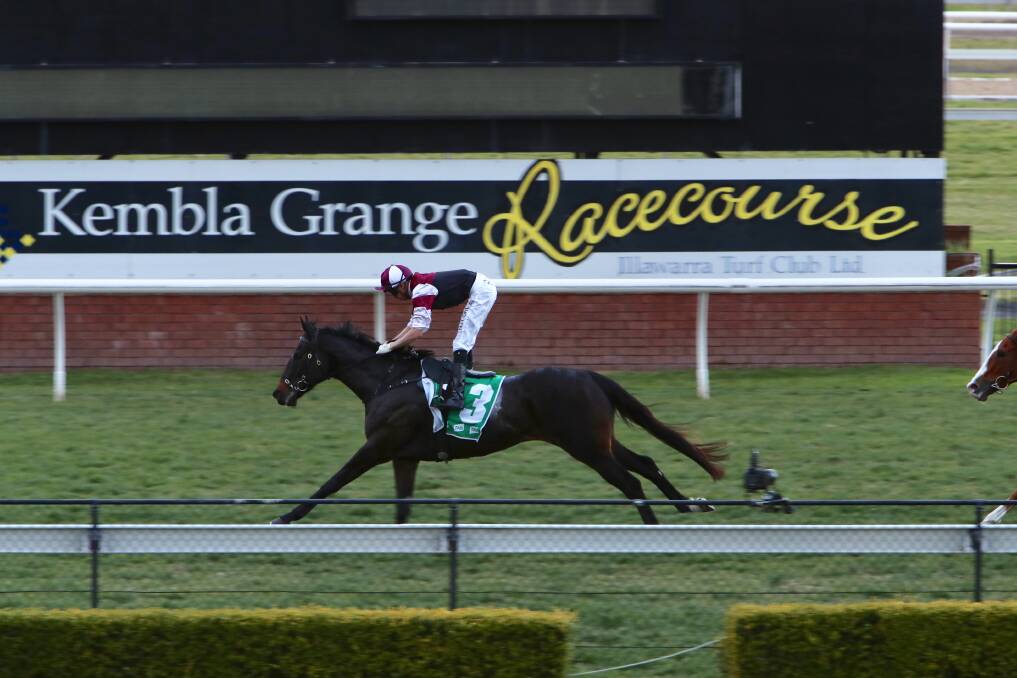 In the clear: Golly I'm Lucky wins for Theresa Bateup in Thursday's Benchmark 70 at Kembla Grange. Picture: Sylvia Liber