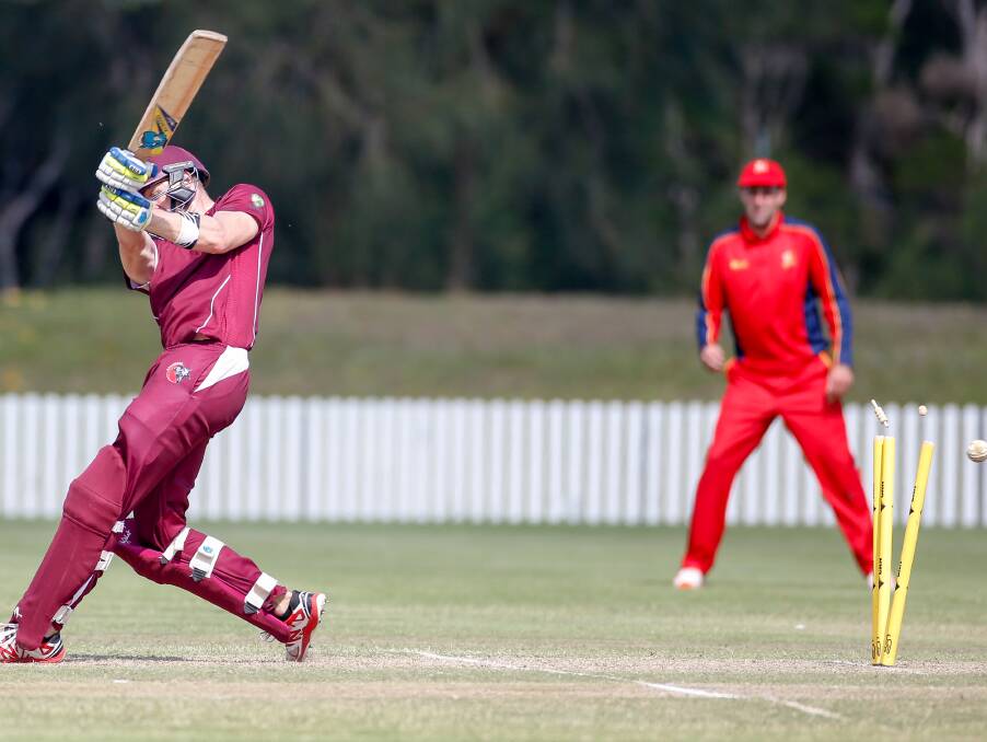 RATTLED: James Spargo is bowled as he chased the winning runs for Queensland against South Australia at North Dalton Park. Picture: Adam McLean