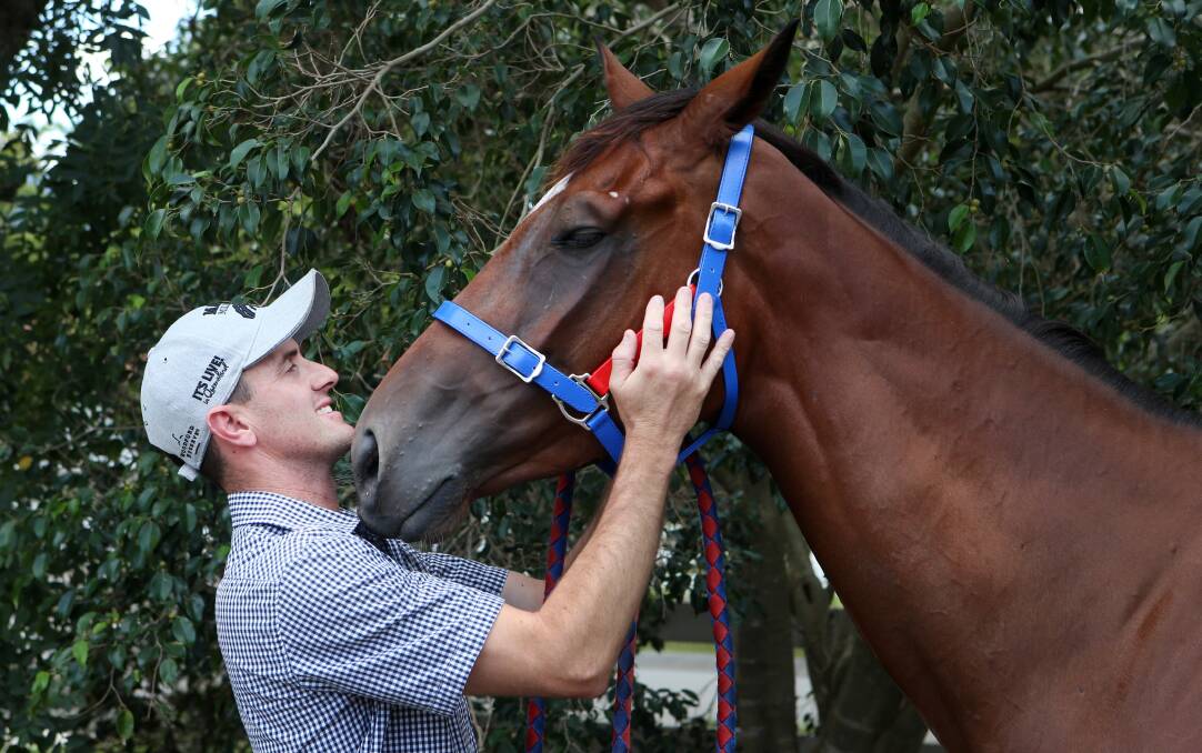 Return: Luke Price with promising stayer Tochi, who resumes at Kembla Grange on Saturday. Picture: Sylvia Liber