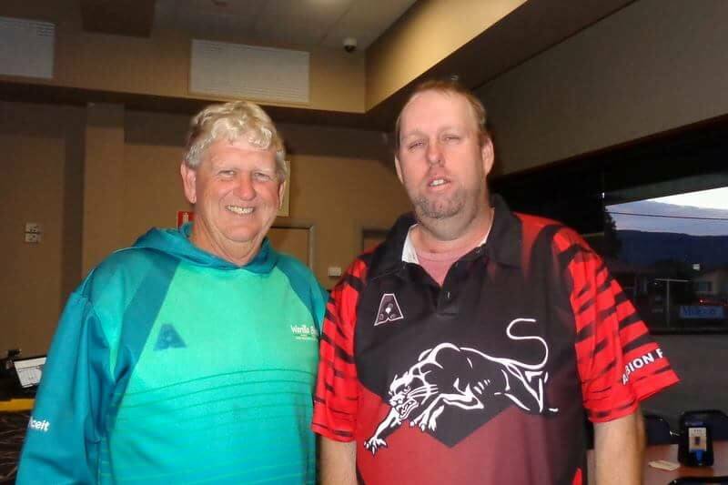 On top: Warilla’s Peter Thelan and Corrimal’s Phil Reynolds combined to take
out the annual Jono and Mick Bickerdike Pairs at Dapto Citizens.