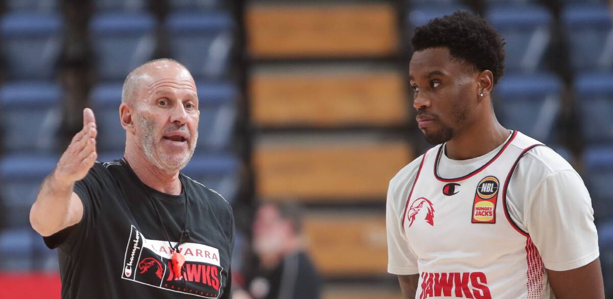 Lead the way: Illawarra Hawks coach Brian Goorjian with recruit Antonius Cleveland at WIN Entertainment Centre this week before the season opener in Adelaide. Picture: Adam McLean