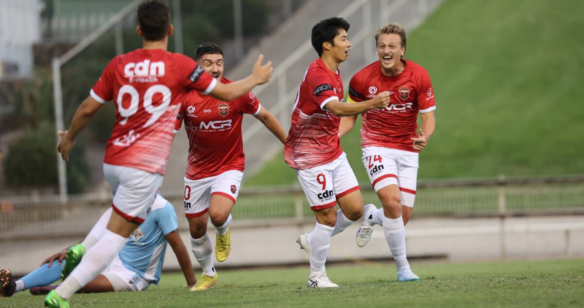 The Wollongong Wolves celebrate a goal, as the push for inclusion in the A-League or National Second Tier continues. Picture Wesley Lonergan