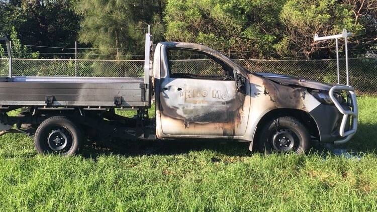 Damage done: The burned out ute left on the Ocean Park backfields. 