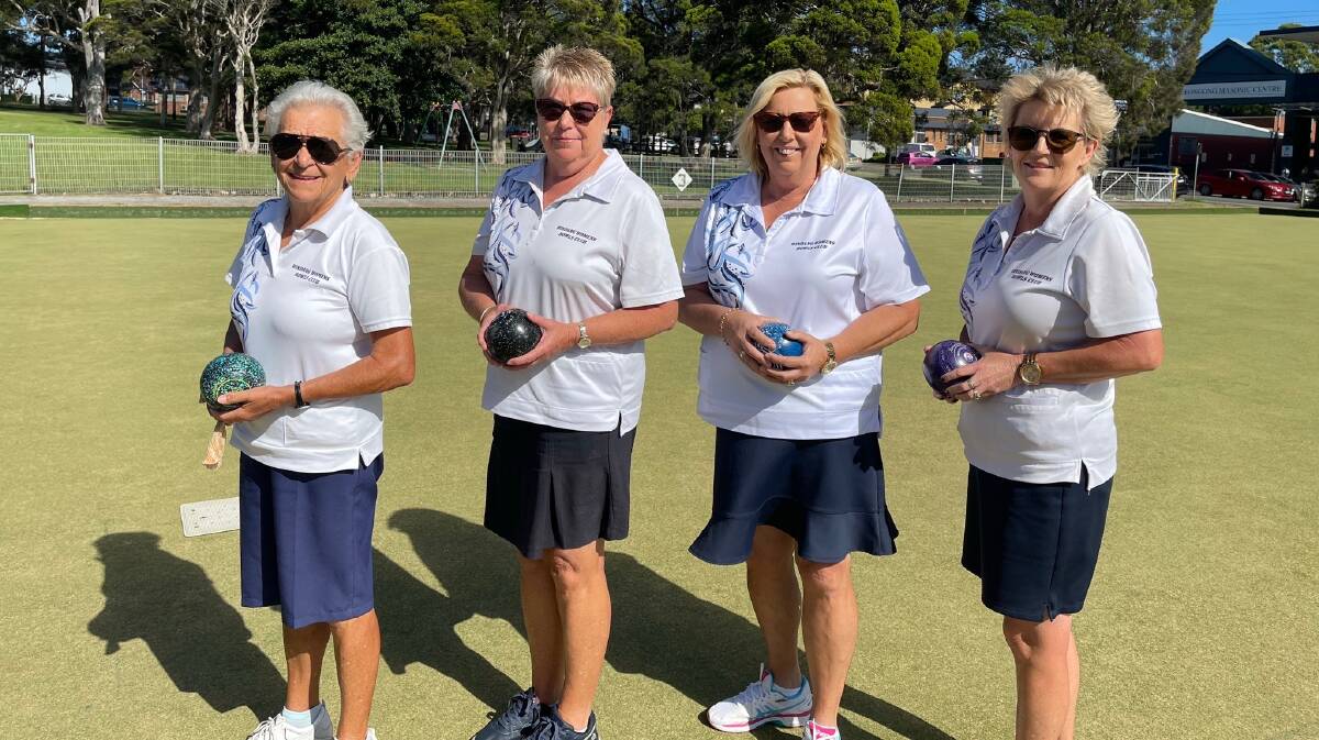 State bound: Windangs Moira Dorans, Kim Hart, Wendy Stevens and Janelle Jordan after claiming the District Open Fours in January. Picture: Carol Davis