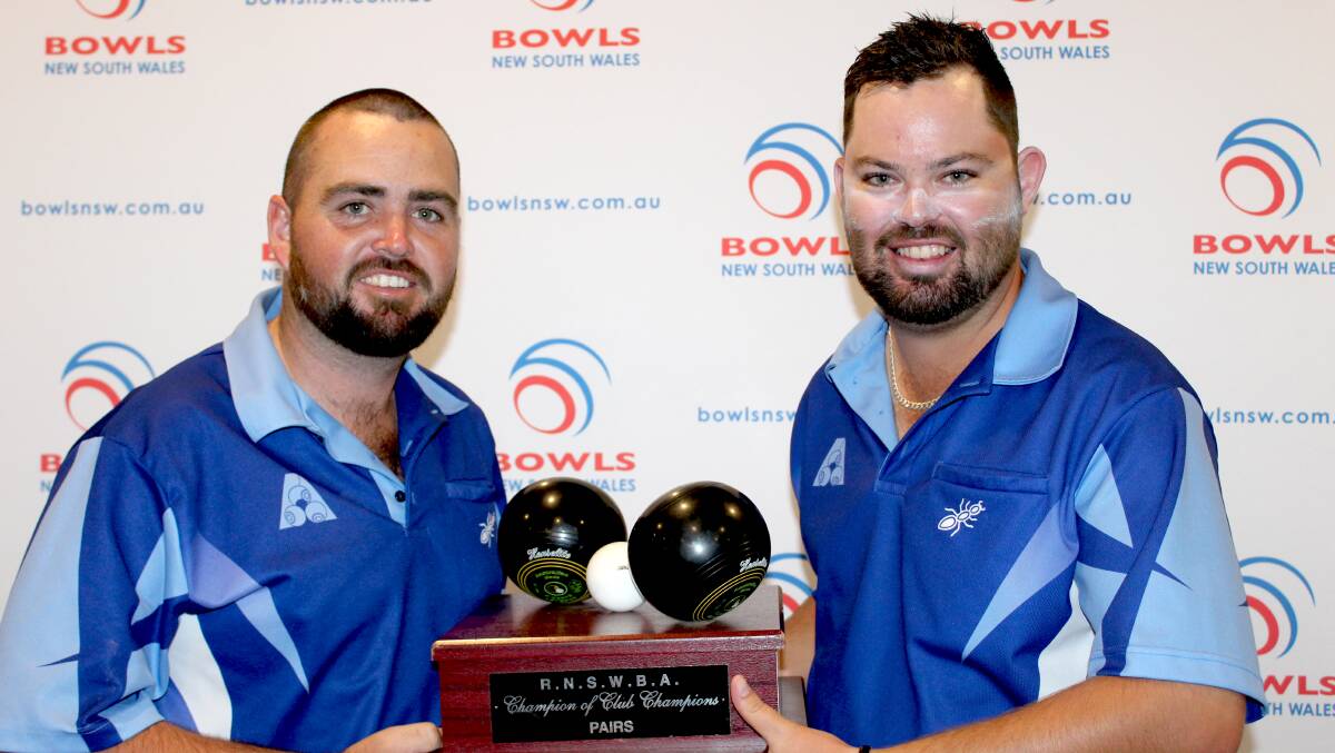 On top: Cabramatta’s Ben Milthorpe and Aaron Wilson were in brilliant form in winning the NSW Champion of Club Champions Pairs. Picture: Andrew Lynn/Bowls NSW