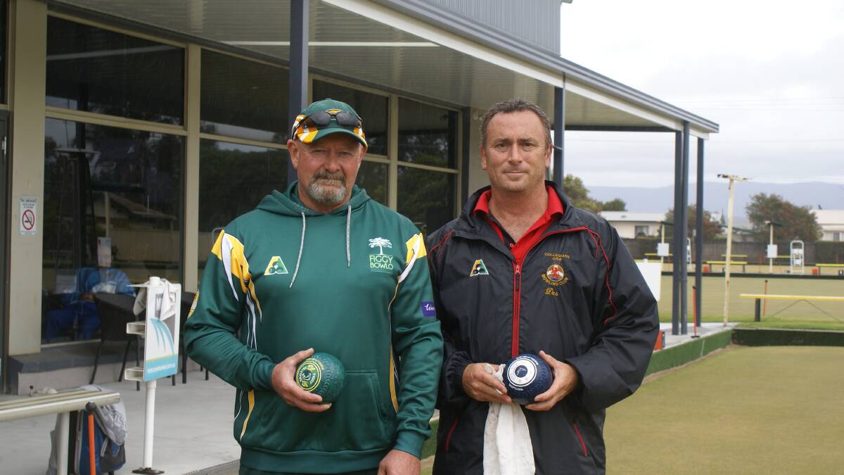 Top effort: Zone 16 Rookies Singles champion Gary Webster with finalist Greg Wray at Windang Bowling Club. Picture: David Tyrrell