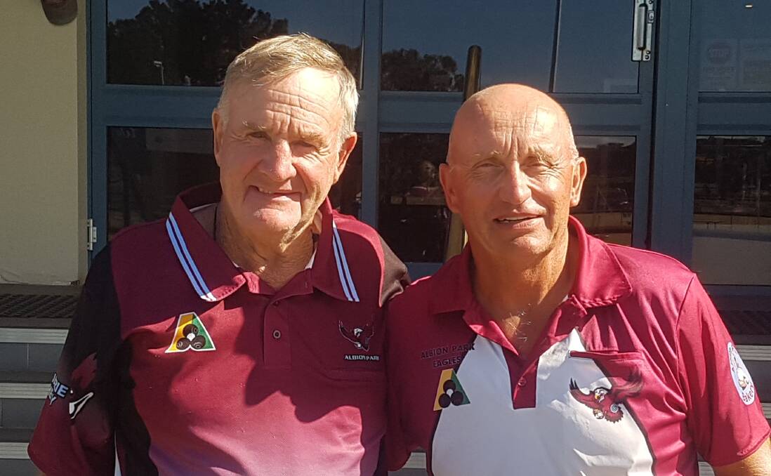 On top: Eddie Weston and Peter Sinden took out the Figgy Bowlo over 50s Mens Pairs title.