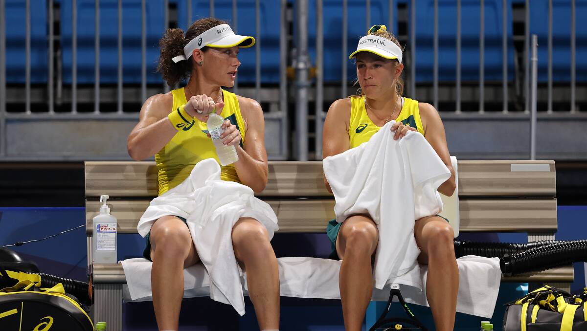 End of the road: Sam Stosur and Ellen Perez. Picture: Clive Brunskill/Getty Images