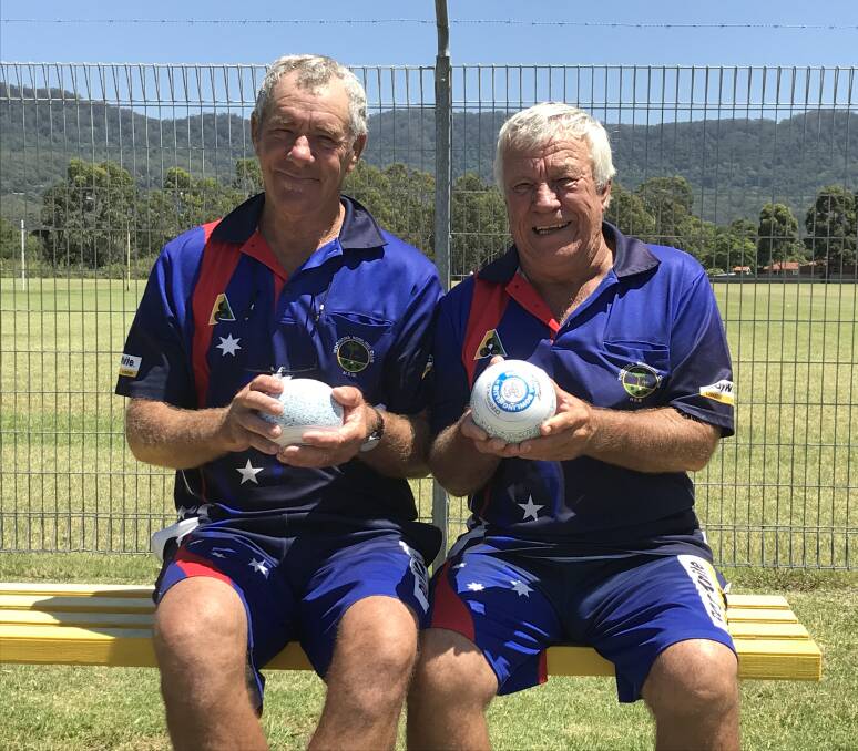 Contenders: Woonona’s John Ritchie and Jack Forbes are chasing a state title in the Senior Pairs at Ettalong BC. Picture: Mike Driscoll