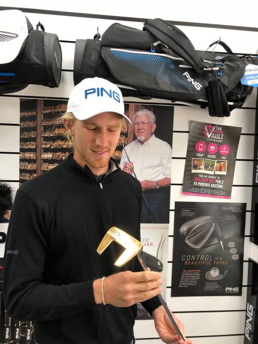 Winner: Travis Smyth with the gold putter made in honour of his NT PGA win. 