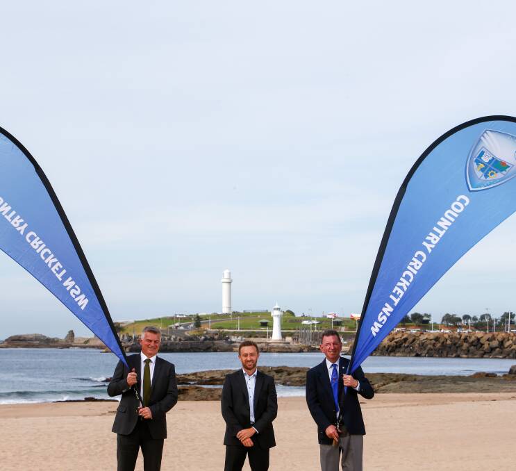 Beach cricket: CA development manager Andrew Ingleton with Cricket Illawarra president Mark Johnston and NSW Country chairman Ian Hogg.