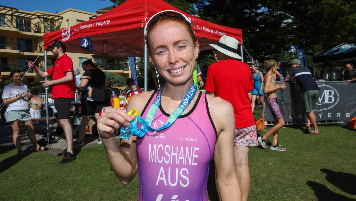 Charlotte McShane won this year's Australia Day Aquathon in Wollongong. Picture: Wesley Lonergan