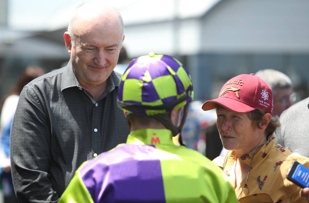 Another chance: Owner Matthew Sandblom (left) has seen Royal Banquet find form at Gwenda Markwell's stables. Picture: Adam McLean