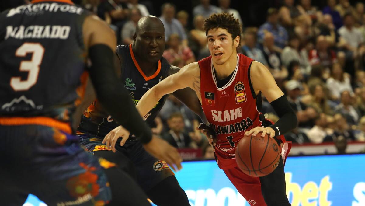 Hoop dreams: LaMelo Ball playing for the Illawarra Hawks. Picture: Sylvia Liber