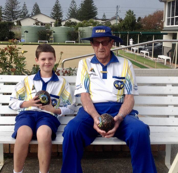 Teamwork: 11-year-old Jacob Aitken and Norm Rowland, 98, play Grade 7 pennants for Kiama. Picture: Adam Rodgers
