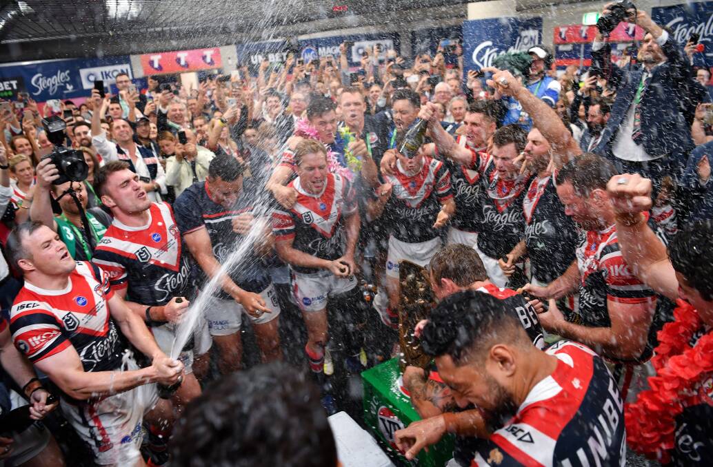 Long time between drinks: The Roosters celebrate winning last year's NRL premiership. Picture: Gregg Porteous/NRL Imagery