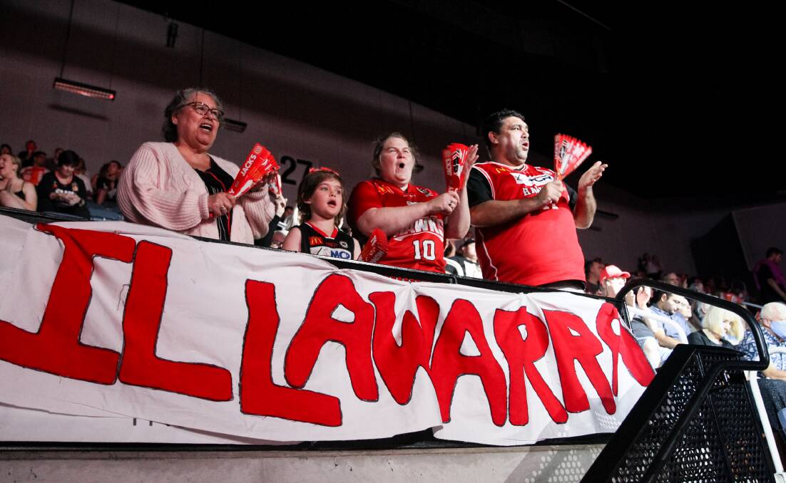 Something to shout about: Illawarra Hawks fans at Wednesday night's home game at WIN Entertainment Centre. Picture: Anna Warr