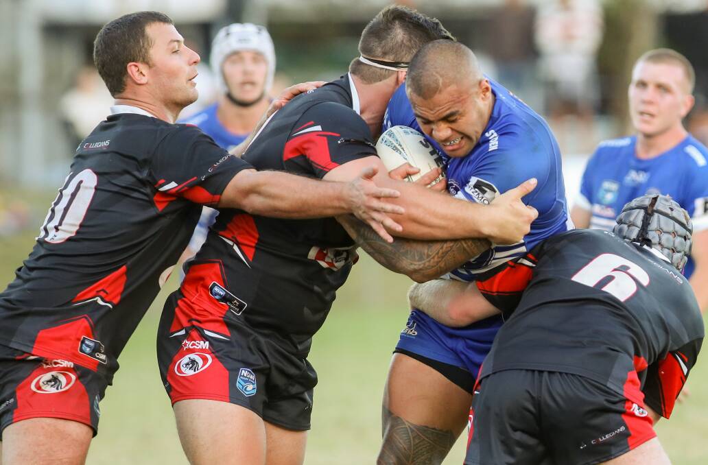 Crunch: Former NRL forward Frank Winterstein leads the charge for Thirroul against Collies. The Butchers take on Wests on Saturday. Picture: Adam McLean