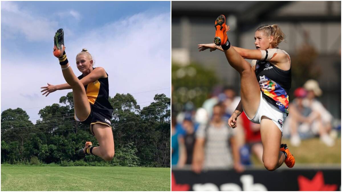Giant leap: Sophie Phillips (left) and Tayla Harris.