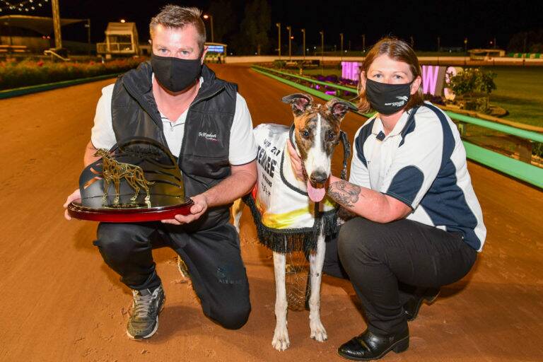 Scratched: Wow with trainer Karina Britton (right) after winning the $100,000 to-the-winner Temlee. Picture: GRV