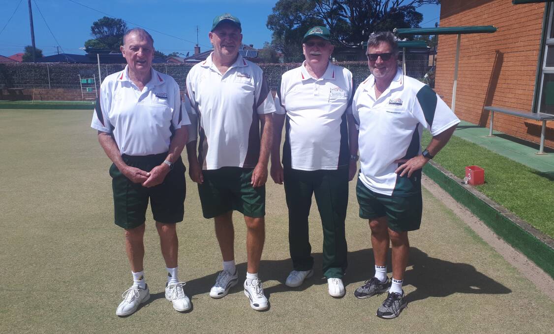 Champs: Keith Elliott, Howie Russell, Nobby Clark and Graham Drew were in great form winning the 2021 Bellambi Fours Championship. Picture: Mike Traynor