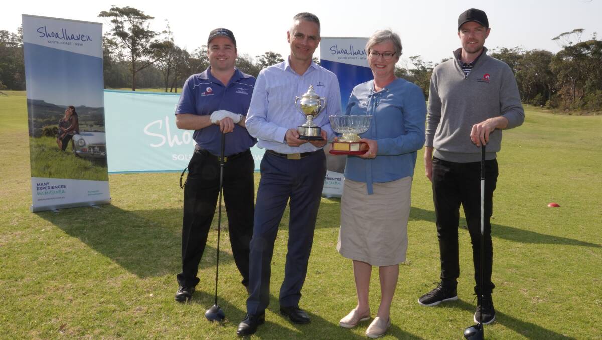 Prize fight: Mark Johston (Shoalhaven Heads), Golf NSW's Graeme Phillipson Shoalhaven mayor Amanda Findlay and Danny Nesbitt (Links Shell Cove).