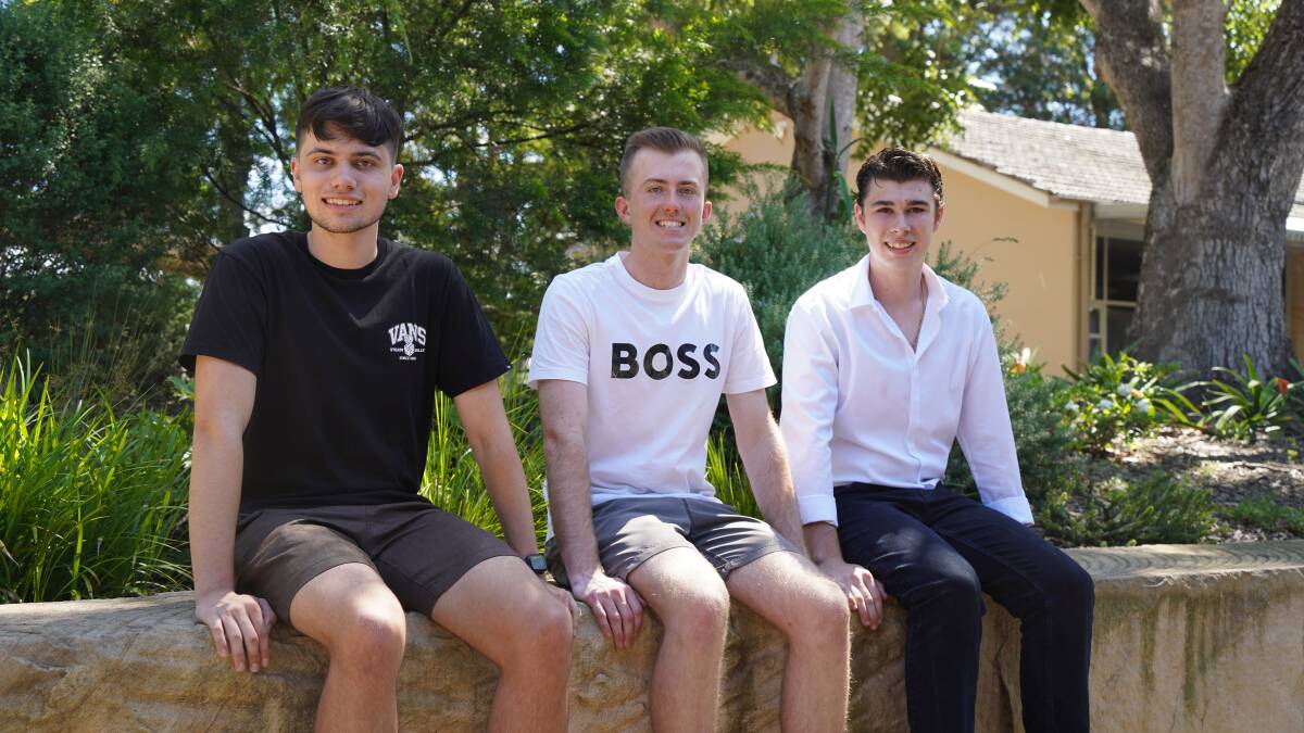 Edmund Rice College's 2023 HSC Top Achievers (left to right) Oliver Campbell, Josh Hayes and Sean Staniforth. Picture supplied 