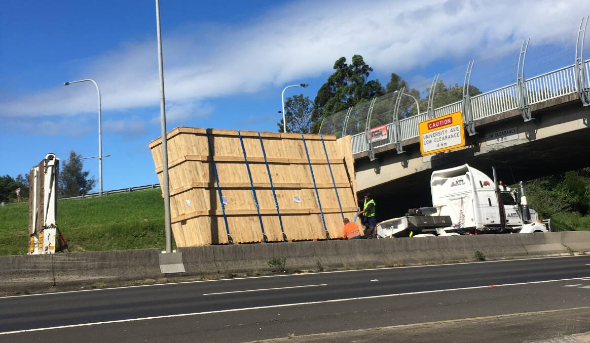 The truck hit its load as it attempted to pass under the Unversity Avenue overpass. Picture: Hoyle Industries