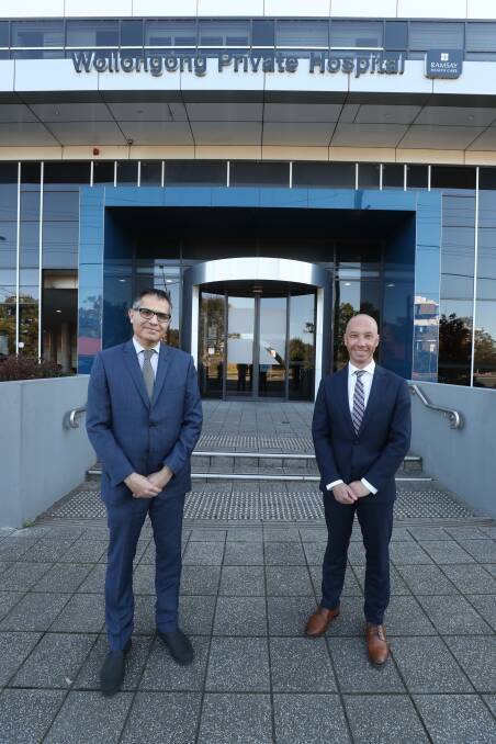 Dr Mohammad Azari, pictured with Wollongong Private Hospital CEO Steven Rajcany at Wednesday's media conference. Picture: Robert Peet 