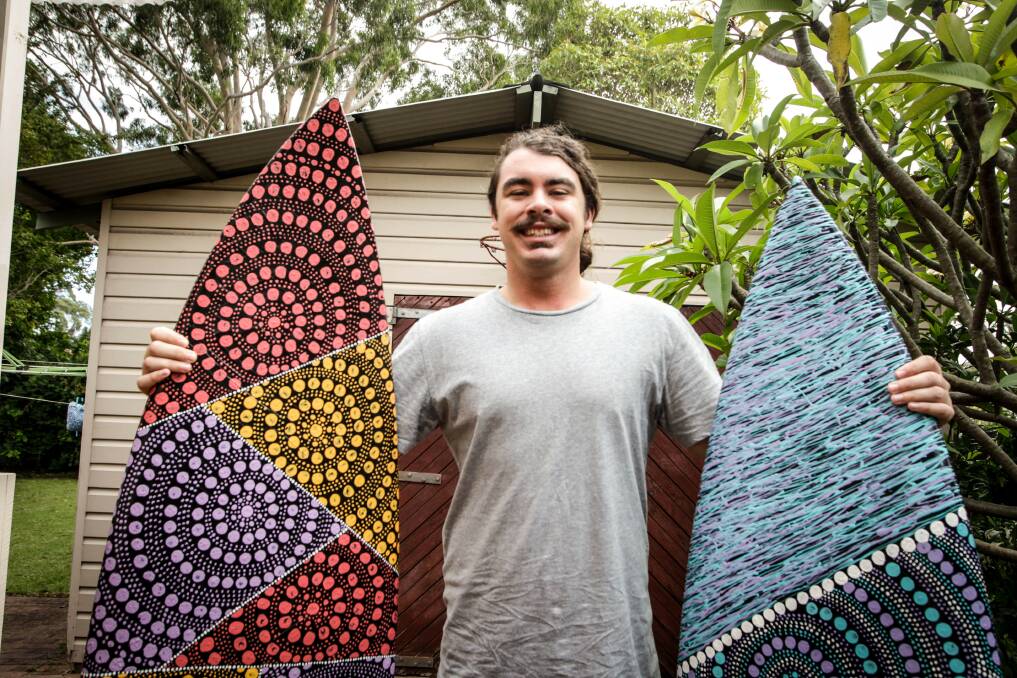 IN DEMAND: Gwynnevile artist Zac Bennett-Brook rubbed shoulders with Australian an international glitterati as one of his surboard works went under the hammer. Picture: Georgia Matts