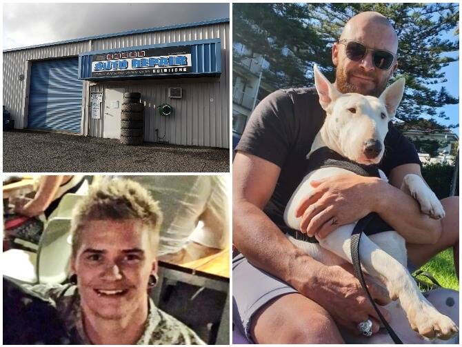 The court heard both Joshua White (left) and Andrew Nicholls had been involved in affairs with the woman they allegedly detained inside Nicholls' Unanderra business (top left). 