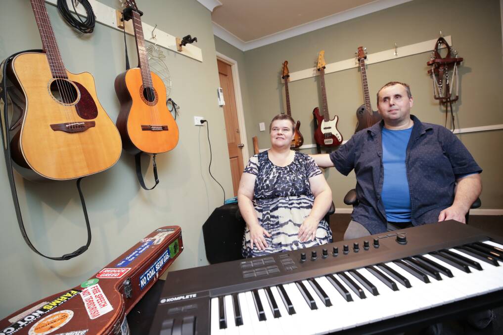 Sam and Danny Noonan at home in their Dapto music room. Picture: Adam McLean 