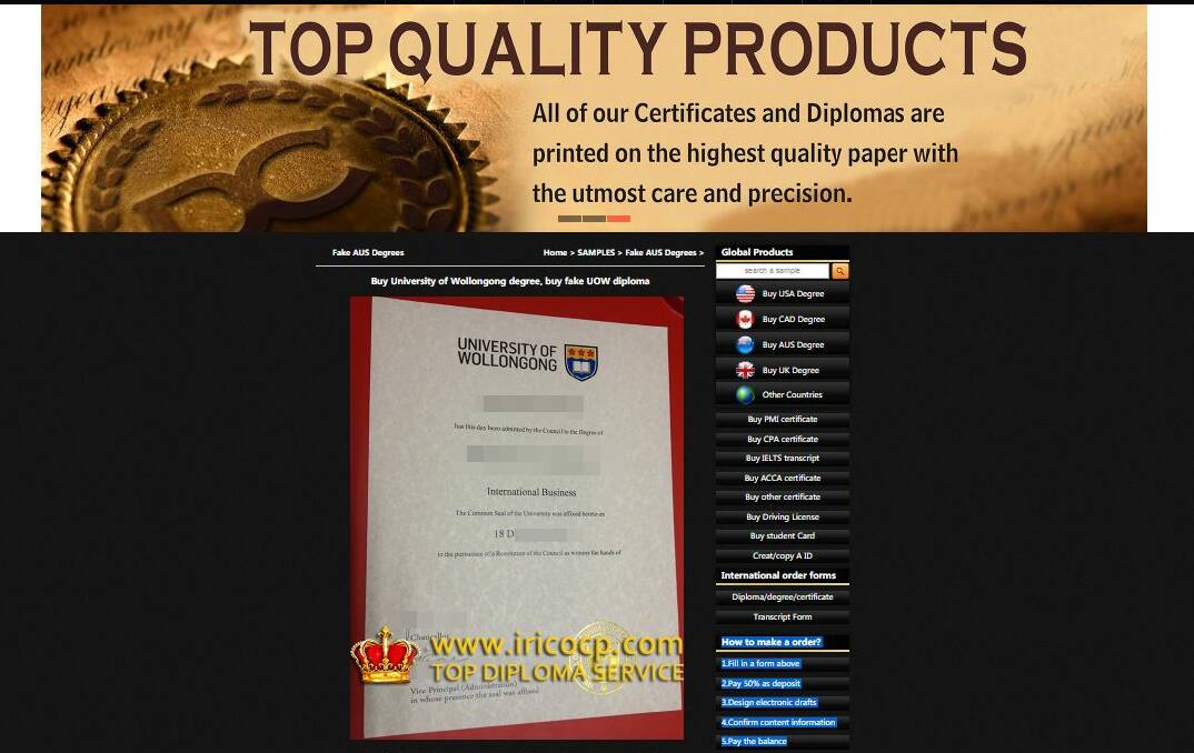 A screen shot from the Top Diploma Service website.