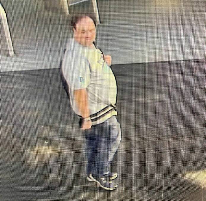 Police believe the pictured man may be able to assist with their inquiries. In an image released by police he is wearing a light-coloured Lonsdale t-shirt, blue jeans, blue and white running shoes and a black backpack. Picture: NSW Police 