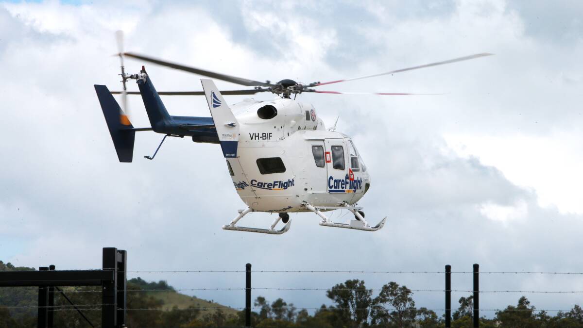 The CareFlight chopper departs Shellharbour Airport. Picture: Sylvia Liber 