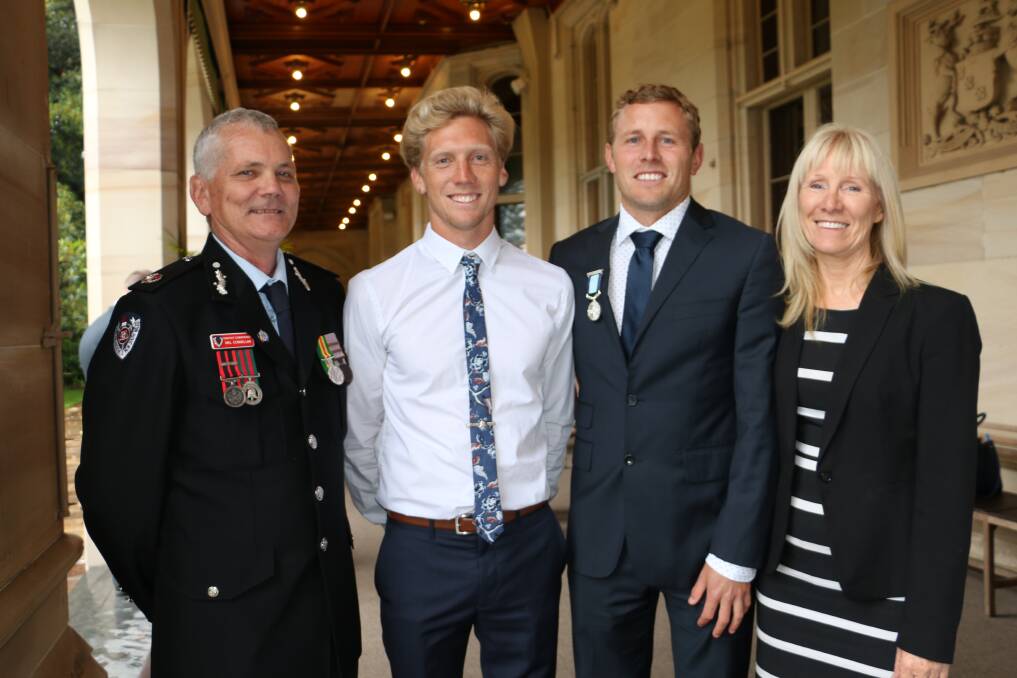 Mal, Brett and Gail Connellan congratulate silver medal recipient Joel Trist (second from right) at this month's Royal Humane Society Awards. Picture: supplied