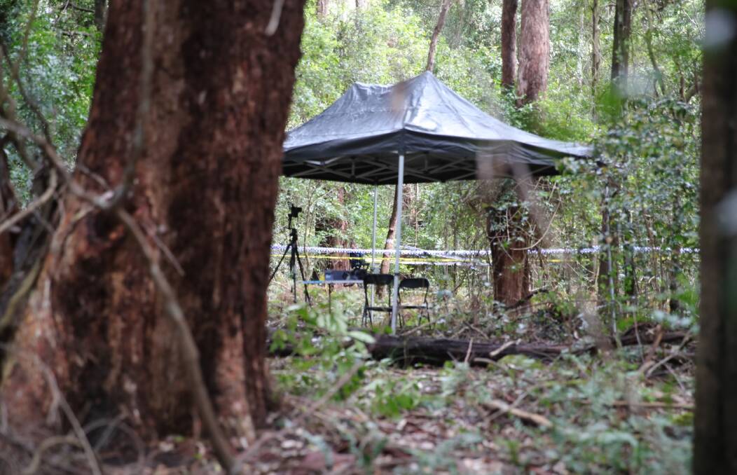 A tent set up by police in bushland at Mount Kembla on Thursday, September 28. Picture: Angela Thompson