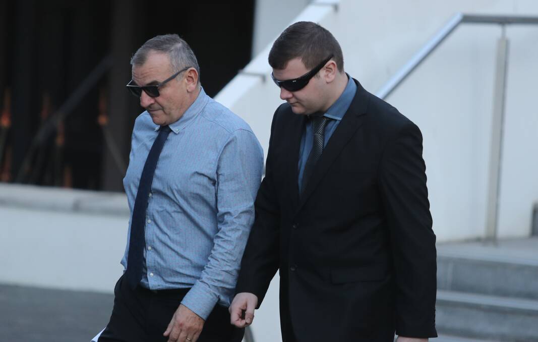Ebejer and his father Ray depart the courthouse on Monday. 