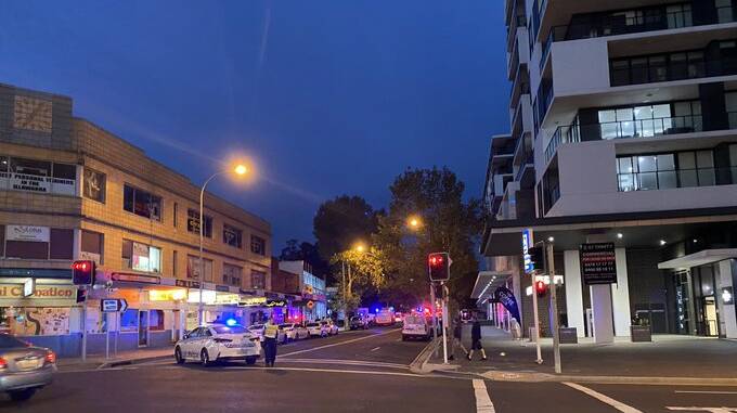 Emergency services block off lower Crown Street on Monday night. Picture: Keira Proust, ABC Illawarra