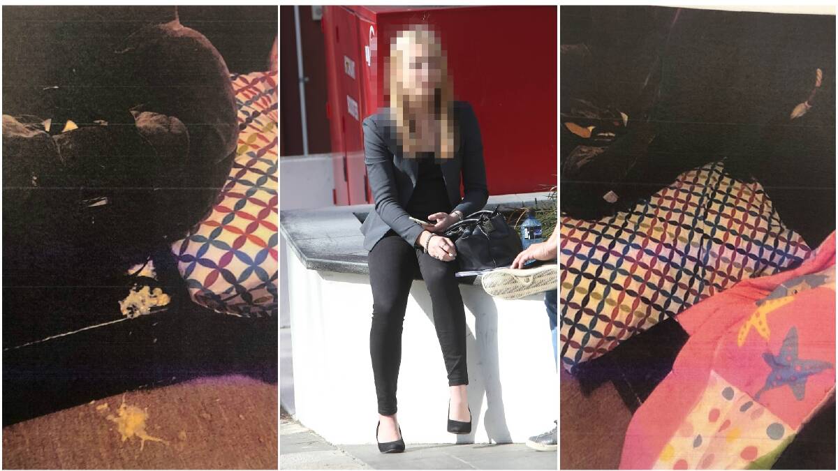 Photographs tendered to the court showed where the toddler was sick beside a car seat positioned on a lounge facing the TV. The girl's mother, who cannot be publicly identified under legislation designed to protect the privacy of her child, asked the court not to convict her.